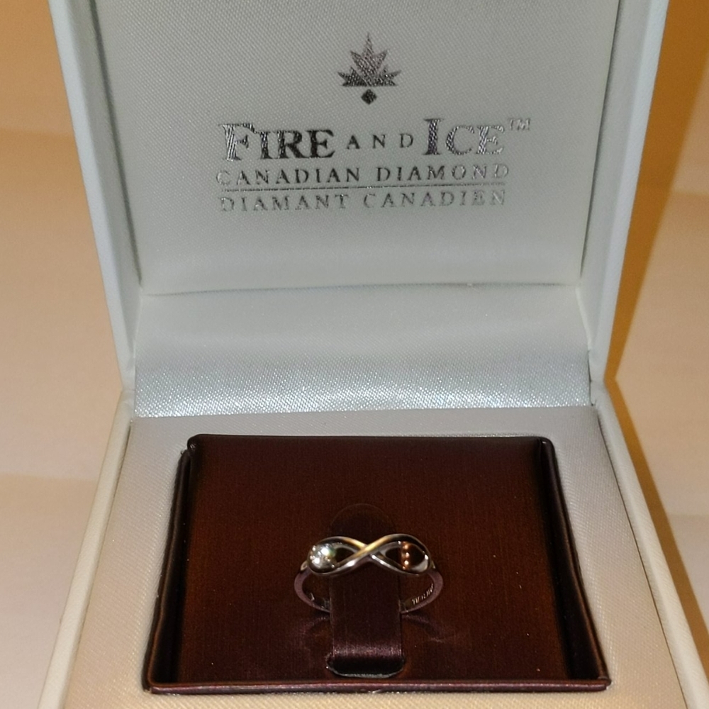Silver Infinity Ring with diamond and rose gold